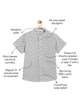 Load image into Gallery viewer, Campana Boys Mandarin Collar Cotton Shirt - Block Print - Grey & Blue