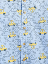 Load image into Gallery viewer, Campana Boys Mandarin Collar Short Sleeve Cotton Shirt - Busy Cars Print - Sky Blue