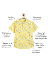 Load image into Gallery viewer, Campana Boys Mandarin Collar Cotton Shirt - Giraffes & Elephants - Yellow