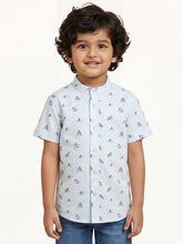 Load image into Gallery viewer, Campana Boys Pure Cotton Short Sleeves Mandarin Collar Printed Shirt - Light Blue