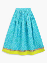 Load image into Gallery viewer, Campana Girls Shama One Shoulder Choli with Lehenga & Dupatta Set - Block Print & Bandhini - Lime Green & Blue