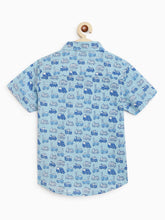 Load image into Gallery viewer, Campana Boys Yuki Short Sleeve Cotton Shirt - Fire Truck Print - Sky Blue