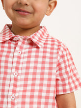 Load image into Gallery viewer, Campana Boys Yuki Short Sleeve Cotton Shirt - Checks - Red & White