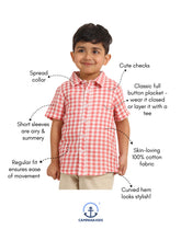 Load image into Gallery viewer, Campana Boys Yuki Short Sleeve Cotton Shirt - Checks - Red & White