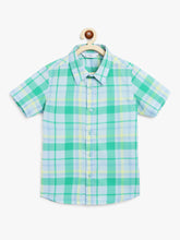 Load image into Gallery viewer, Campana Boys Yuki Short Sleeve Cotton Shirt - Checks - Green & Blue