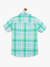 Load image into Gallery viewer, Campana Boys Yuki Short Sleeve Cotton Shirt - Checks - Green & Blue