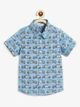 Load image into Gallery viewer, Campana Boys Yuki Short Sleeve Cotton Shirt - Vintage Car Print - Blue