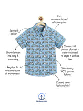 Load image into Gallery viewer, Campana Boys Yuki Short Sleeve Cotton Shirt - Vintage Car Print - Blue