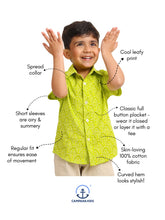 Load image into Gallery viewer, Campana Boys Yuki Short Sleeve Cotton Shirt - Leaf Print - Green