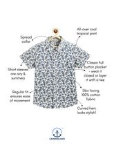 Load image into Gallery viewer, Campana Boys Yuki Short Sleeve Cotton Shirt - Tropical Print - White & Blue