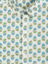 Load image into Gallery viewer, Campana Boys Yuki Short Sleeve Cotton Shirt - Block Print - White, Blue & Green
