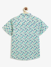 Load image into Gallery viewer, Campana Boys Yuki Short Sleeve Cotton Shirt - Triangle Print - Blue & Green