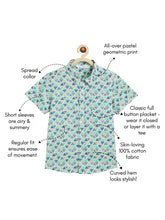 Load image into Gallery viewer, Campana Boys Yuki Short Sleeve Cotton Shirt - Triangle Print - Blue & Green
