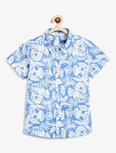 Load image into Gallery viewer, Campana Boys Yuki Short Sleeve Cotton Shirt - Hawaiian Print - Blue & White