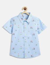 Load image into Gallery viewer, Campana Boys Yuki Short Sleeve Cotton Shirt - Mini Golf Print - Sky Blue