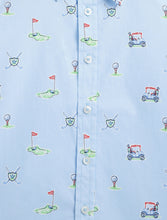 Load image into Gallery viewer, Campana Boys Yuki Short Sleeve Cotton Shirt - Mini Golf Print - Sky Blue