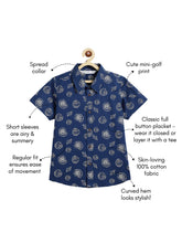 Load image into Gallery viewer, Campana Boys Yuki Short Sleeve Cotton Shirt - Seashells Print - Navy Blue