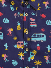 Load image into Gallery viewer, Campana Boys Yuki Tropical Print Short Sleeves Cotton Shirt - Navy Blue