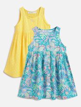 Load image into Gallery viewer, Campana Girls Amy Pack of 2 Printed Dresses - Flowers & Dots - Turquoise & Yellow