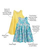 Load image into Gallery viewer, Campana Girls Amy Pack of 2 Printed Dresses - Flowers & Dots - Turquoise & Yellow
