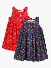 Load image into Gallery viewer, Campana Girls Amy Pack of 2 Printed Dresses - Flowers & Dots - Red & Navy