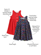 Load image into Gallery viewer, Campana Girls Amy Pack of 2 Printed Dresses - Flowers & Dots - Red & Navy