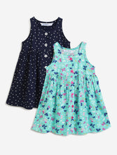 Load image into Gallery viewer, Campana Girls Amy Pack of 2 Dresses - Flowers & Dots - Navy & Turquoise