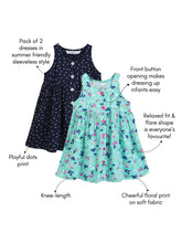 Load image into Gallery viewer, Campana Girls Amy Pack of 2 Dresses - Flowers & Dots - Navy & Turquoise