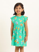 Load image into Gallery viewer, Campana Girls Janet Frilly Dress - Floral Bloom Print - Green & Multicolour
