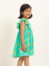 Load image into Gallery viewer, Campana Girls Janet Frilly Dress - Floral Bloom Print - Green & Multicolour
