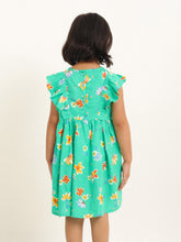 Load image into Gallery viewer, Campana Girls Janet Frilly Dress - Floral Bloom Print - Green & Multicolour
