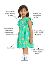 Load image into Gallery viewer, Campana Girls Janet Frilly Dress - Floral Bloom Print - Green & Multicolour