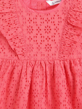 Load image into Gallery viewer, Campana Girls Janet Frilly Dress - Schiffli Embroidery - Rich Peach