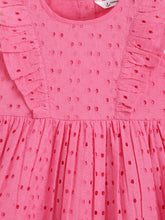 Load image into Gallery viewer, Campana Girls Janet Frilly Dress - Schiffli Embroidery - Ultra Pink