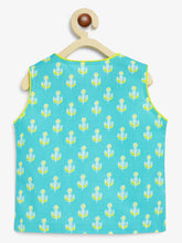 Load image into Gallery viewer, Campana Girls Papiha Lehenga Choli Set - Floral Lattice Print - Turquoise & Lime Green