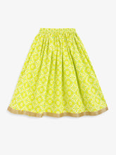 Load image into Gallery viewer, Campana Girls Papiha Lehenga Choli Set - Floral Lattice Print - Turquoise & Lime Green
