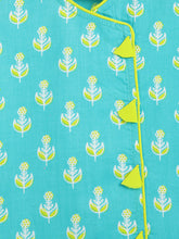 Load image into Gallery viewer, Campana Girls Papiha Lehenga Choli Set - Floral Lattice Print - Turquoise & Lime Green