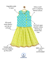Load image into Gallery viewer, Campana Girls Papiha Lehenga Choli Set - Floral Lattice Print - Turquoise & Lime Green