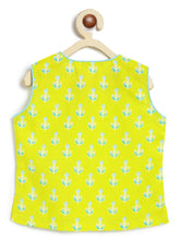 Load image into Gallery viewer, Campana Girls Papiha Lehenga Choli Set - Bandhini & Blockprint - Lime & Turquoise