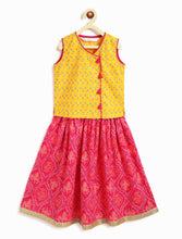 Load image into Gallery viewer, Campana Girls Papiha Lehenga Choli Set - Bandhini & Blockprint - Yellow & Magenta