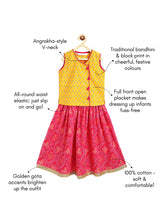Load image into Gallery viewer, Campana Girls Papiha Lehenga Choli Set - Bandhini & Blockprint - Yellow & Magenta