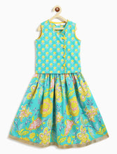 Load image into Gallery viewer, Campana Girls Papiha Lehenga Choli Set - Floral Print - Turquoise & Yellow