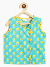 Load image into Gallery viewer, Campana Girls Papiha Lehenga Choli Set - Floral Print - Turquoise & Yellow