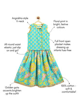 Load image into Gallery viewer, Campana Girls Papiha Lehenga Choli Set - Floral Print - Turquoise & Yellow