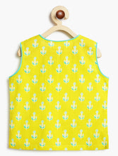 Load image into Gallery viewer, Campana Girls Papiha Lehenga Choli Set - Floral & Leheriya Print - Lime Green & Turquoise