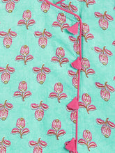 Load image into Gallery viewer, Campana Girls Papiha Pure Cotton Floral Printed Lehenga Choli Set - Turquoise & Pink