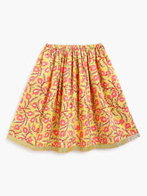 Load image into Gallery viewer, Campana Girls Papiha Pure Cotton Anaar Print Lehenga Choli Set - Yellow & Peach