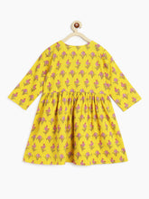 Load image into Gallery viewer, Campana Girls Sanah Dhoti Kurta Set - Floral Stalks Print - Yellow & Pink