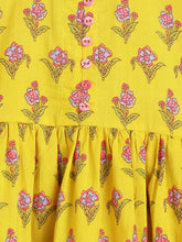 Load image into Gallery viewer, Campana Girls Sanah Dhoti Kurta Set - Floral Stalks Print - Yellow & Pink