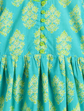 Load image into Gallery viewer, Campana Girls Sanjana Ethnic Motifs Print Flared Cotton Kurta - Turquoise Blue
